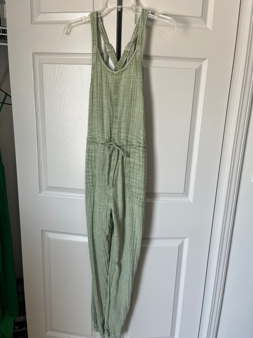 True Craft Sage Green Sleeveless Drawstring Jumpsuit